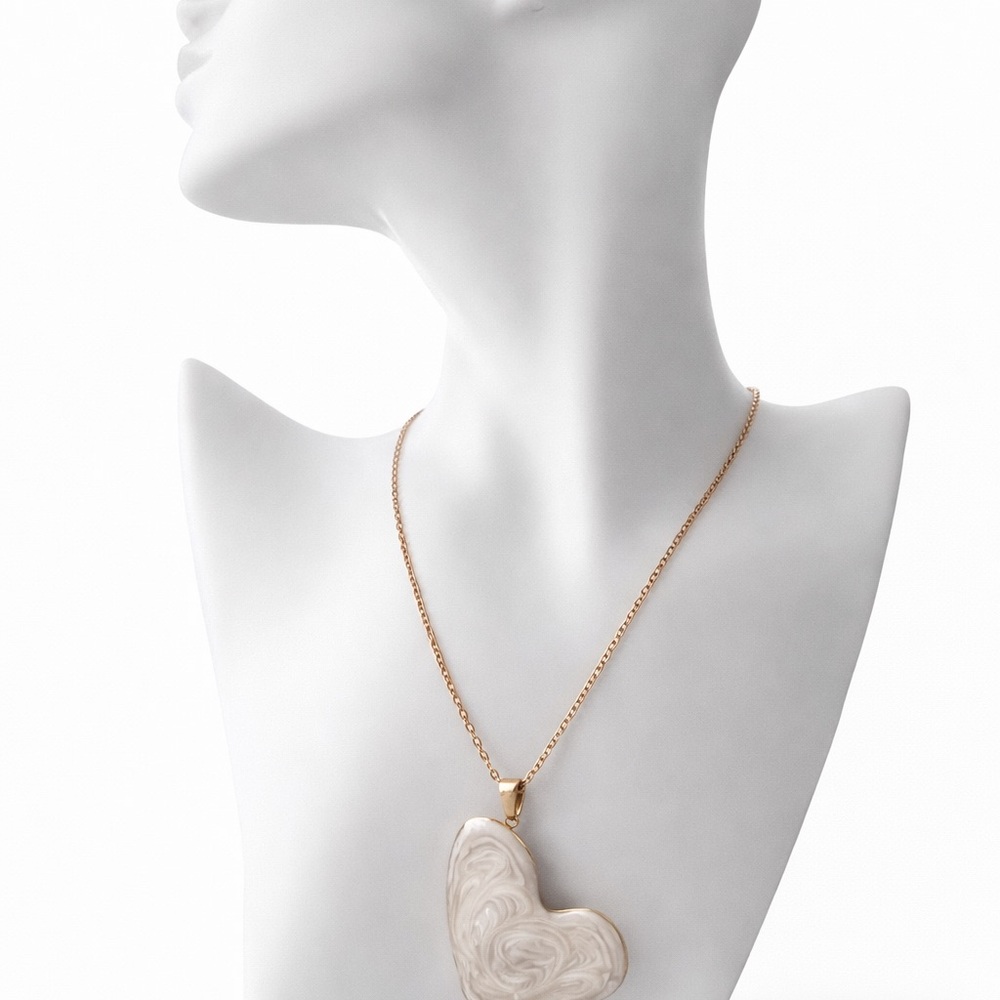 Adjustable Stainless Steel Necklace | Swirl Heart Pendant (Pearl-Effect)